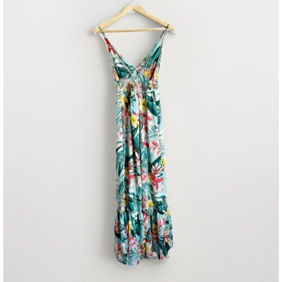 Blashe Tropical Flora lMaxi Dress Size M Cut Out Halter Summer Y2K Vacation - Picture 12 of 13